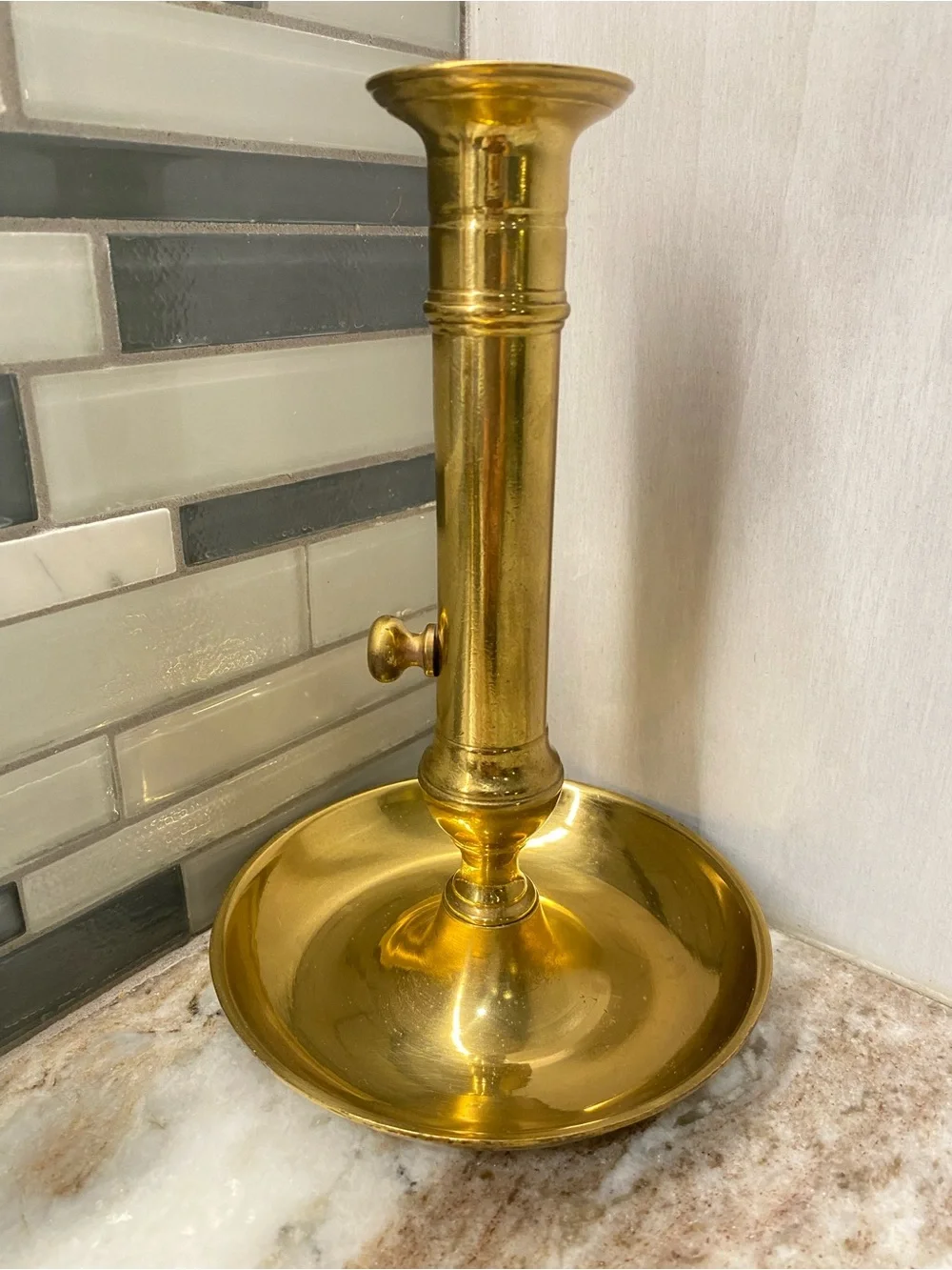 Antique Brass Push Up Ejector Candlestick Vintage Chamberstick Holder